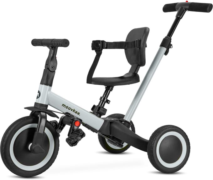 Driewieler met stuur 6in1 grijs - loopfiets vanaf 1 jaar - kinderfiets vanaf 1 jaar