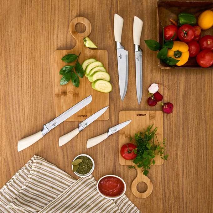 Karaca Mastersharp Messenset – 6-delig – Roestvrij Staal – Ergonomisch Design – Ecru