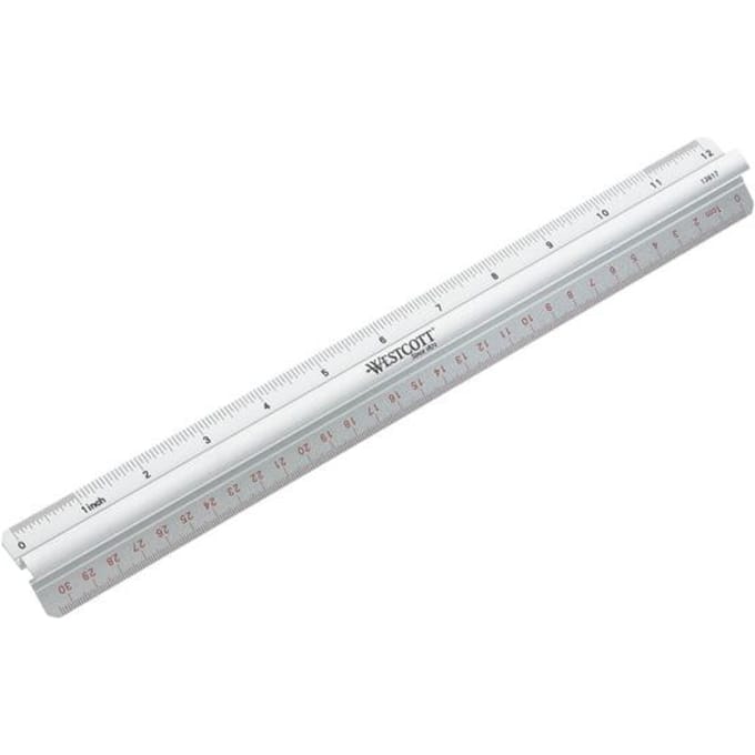 Westcott liniaal - 30cm - aluminium - met griplijst - cm/inch verdeling - AC-E10114