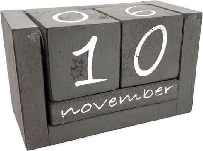 Blok kalender - Hout - Nederlandse Tekst - 10x16cm - Antique grijs - Eeuwigdurende kalender