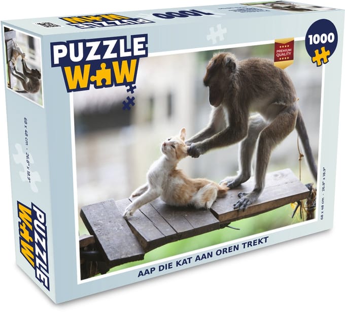 Puzzel Kat - Aap - Hout - Legpuzzel - Puzzel 1000 stukjes volwassenen