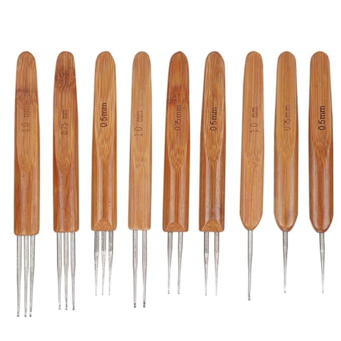 9-delige Dreadlock Haaknaald Set Enkel Dubbel 3 Bamboe Handvat Vlecht Haar Weefgereedschap brown