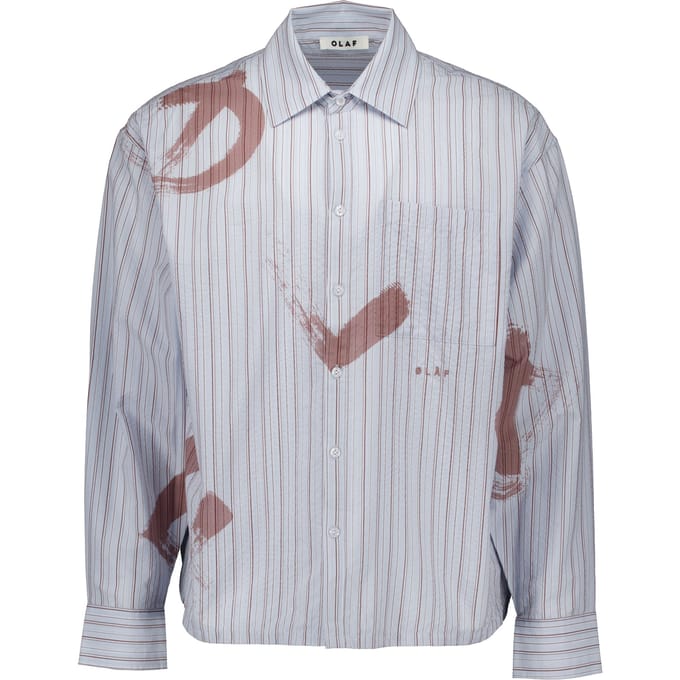 Olaf Brushstroke Logo Stripe Ls Shirt Lange Mouw Overhemden Lichtblauw M240309