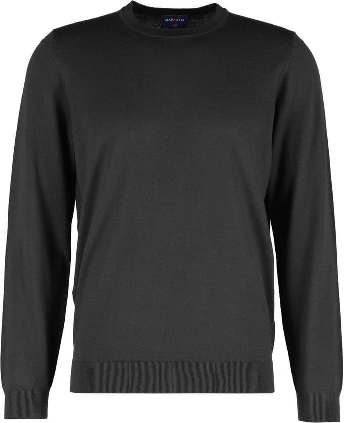 MARVELIS modern fit trui wol - O-hals - zwart