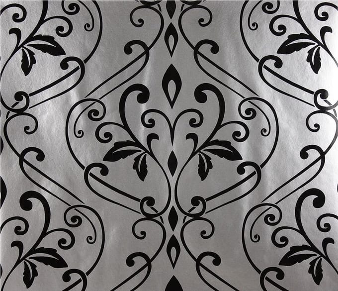 Dutch Wallcoverings Vliesbehang Damast - Zwart/zilver