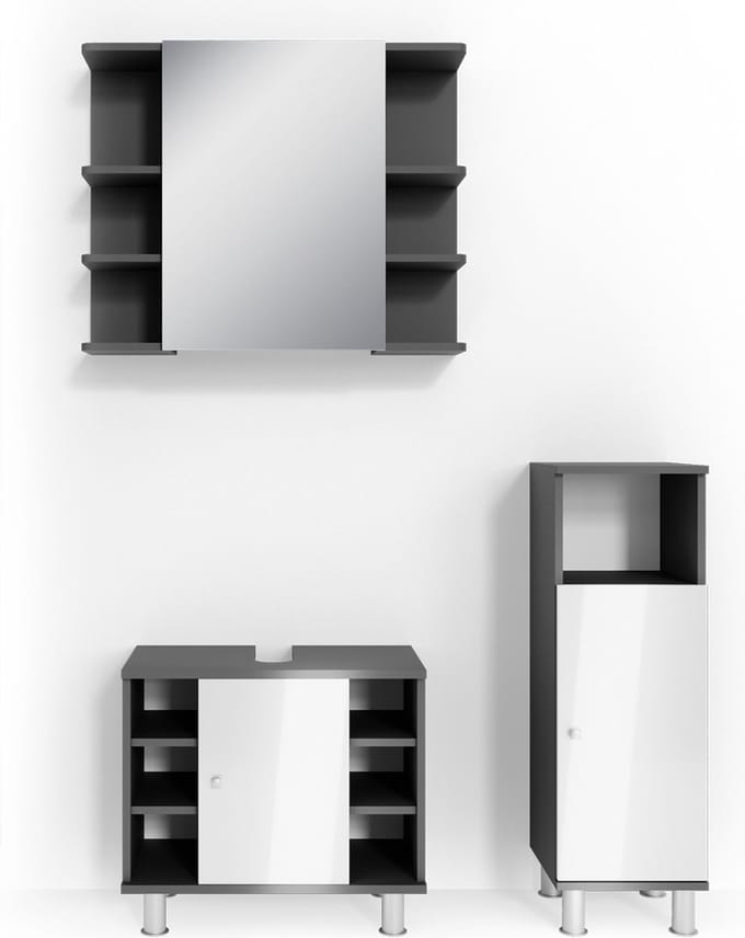 Vicco Badkamermeubel set Fynn, Antraciet, 3-delig