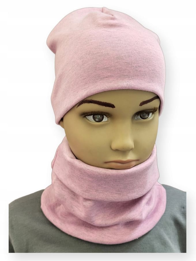 Dartomik - Kinder Set - Muts + Sjaalkraag - Roze Melange - Dubbele Laag
