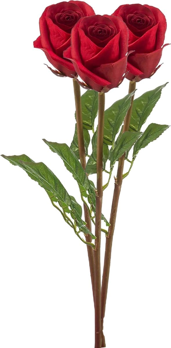 Emerald Kunstbloem Roos Bud tak - 3x - 58 cm - rood - Kunst zijdebloemen