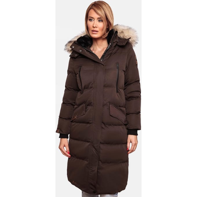 Marikoo dames winterjas – Schneesternchen, lang met capuchon & imitatiebontkraag