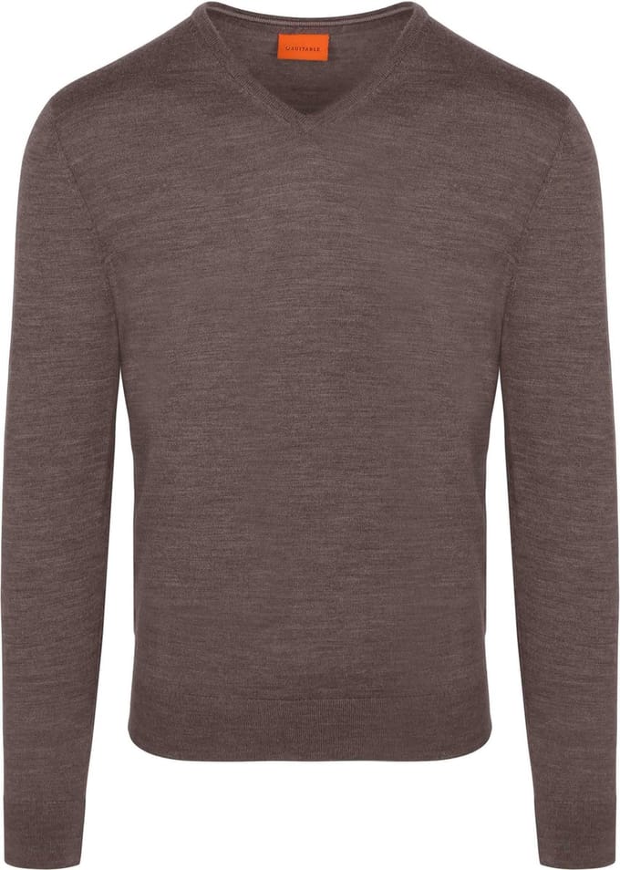 Suitable Merino Pullover V-Hals Taupe - Maat XXL - Heren