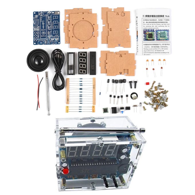 LED digitale FM-radio DIY Kit SCM FM-radiomodule Soldeerproject oefenkit 5W luidspreker USB Cable transparant