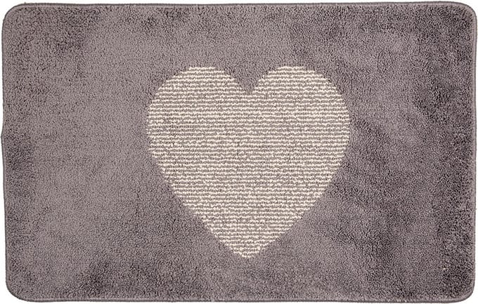 Clayre & Eef Badmat 78x48x1 cm Grijs Polyester Hart