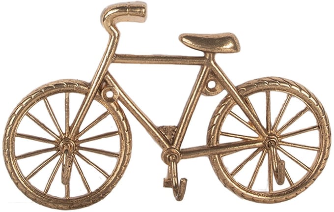 Clayre & Eef Wandkapstok 3 Haken Fiets 19x4x12 cm Goudkleurig Metaal