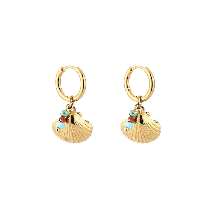 Oorbellen Schelpjes Goud - Gekleurde Steentjes - Oorringen - Stainless Steel