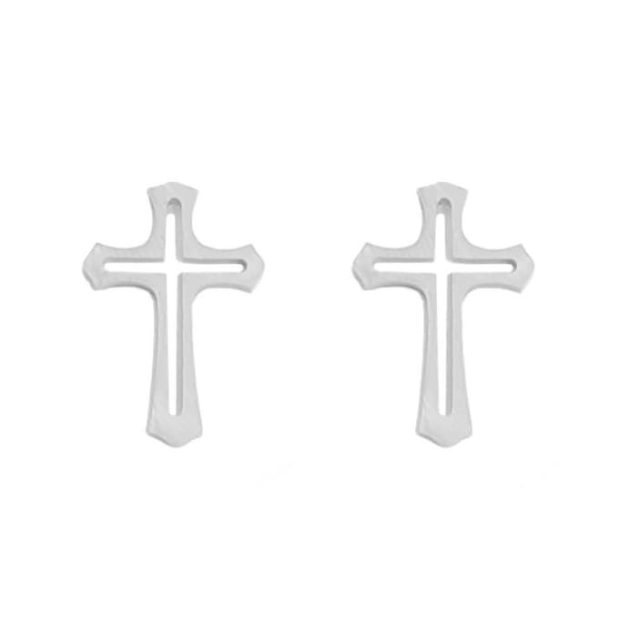 Fako Bijoux® - Oorbellen - Steker - RVS - Stainless Steel - Kruisje