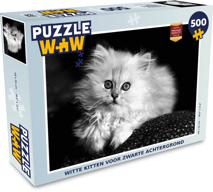 Puzzel Witte kitten voor zwarte achtergrond - Legpuzzel - Puzzel 500 stukjes