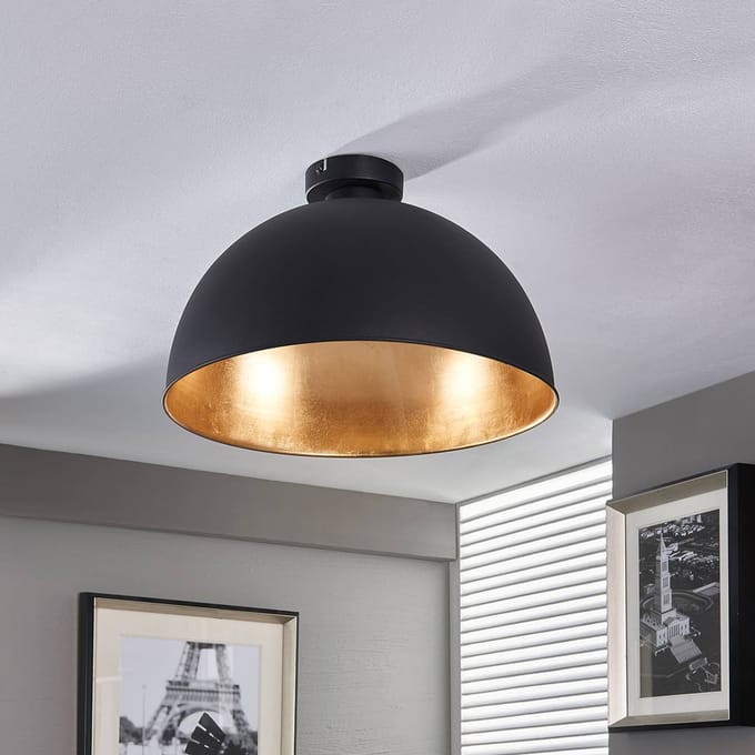 Lindby - plafondlamp - 1licht - Metaal - H: 27.5 cm - E27 - zwart, goud mat