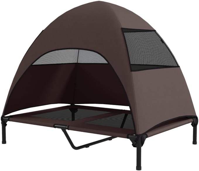 Hondenbed - 106 x 76 x 99 cm - Verhoogd + Dak - Voor Grote Honden - Koffie