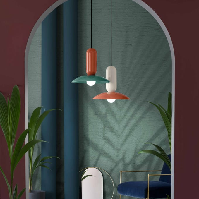Ferroluce Hanglamp Pau, turquoise/oranje