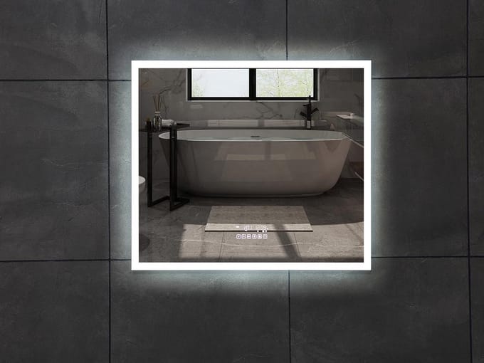 Mawialux LED Badkamerspiegel - 80cm - Rechthoek - Verwarming - Digitale klok - Bluetooth - Nova