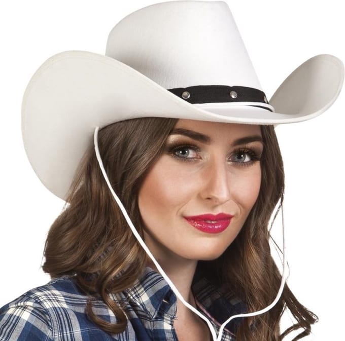 Witte cowboyhoed dames - Polyester verkleedartikel voor carnaval & themafeesten