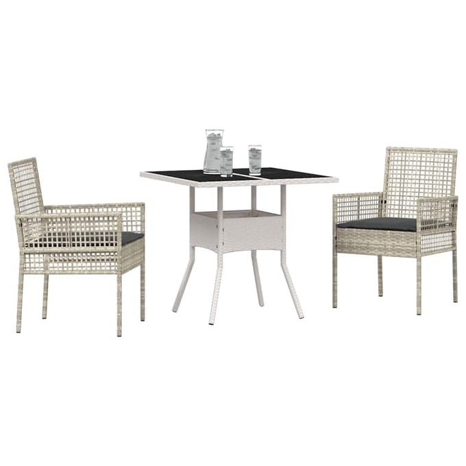vidaXL - Tuin - Eettafel - Set - 3 - st - Lichtgrijs - poly - rattan