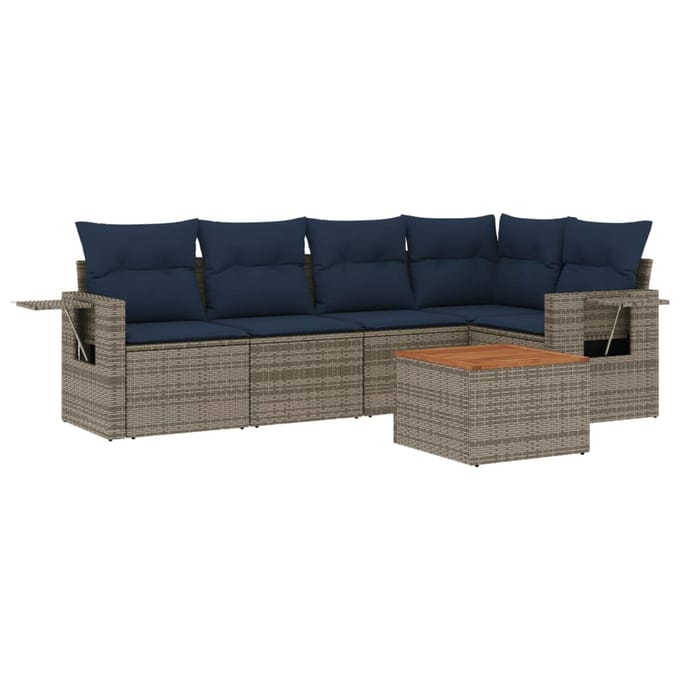 vidaXL - 6-delige - tuinbankset - met - kussens, - grijs - polyrotan
