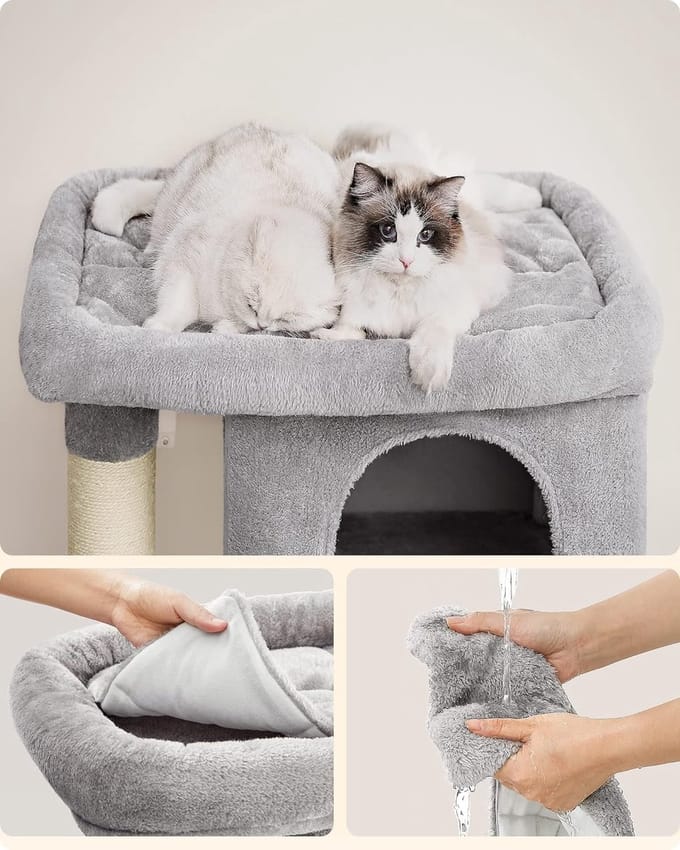 Kattenhuis - Met 2 grotten - Voor middelgrote katten - Grijs
