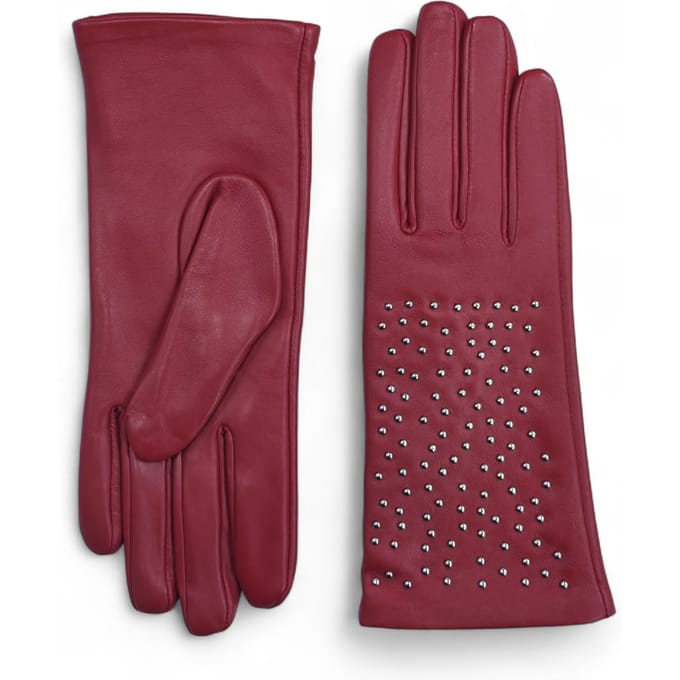 Dames rode Italiaanse leren zachte wollen voering winterhandschoenen met studs