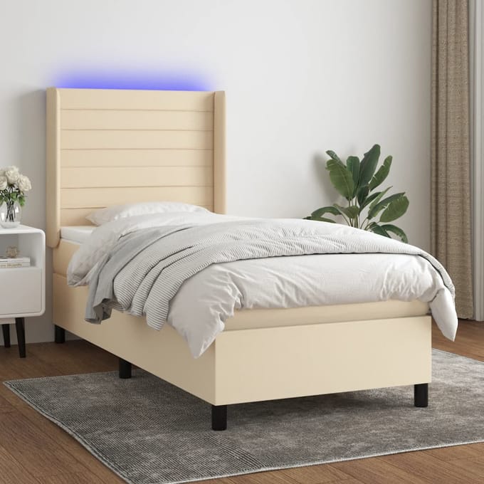 vidaXL - Boxspring - met - matras - en - LED - stof - crèmekleurig - 80x200 - cm