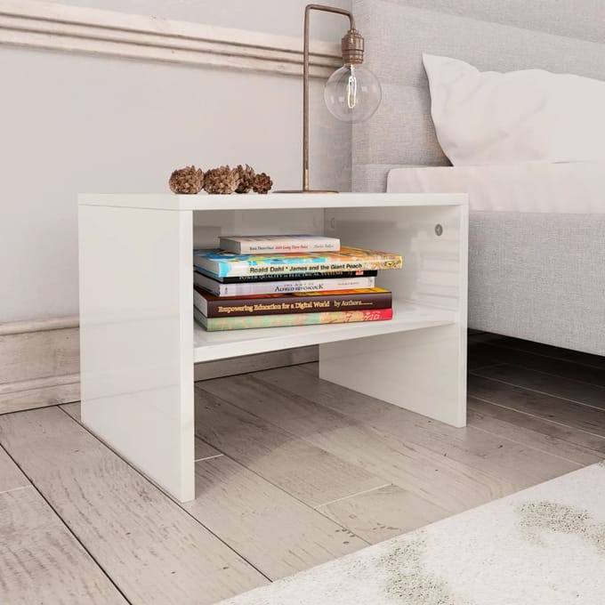 vidaXL - Nachtkastje - 40x30x30 - cm - bewerkt - hout - hoogglans - wit