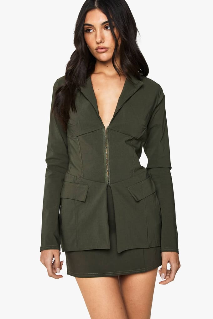 boohoo Dames Bengaline Split Hem Minirok | Kaki | Maat: 38