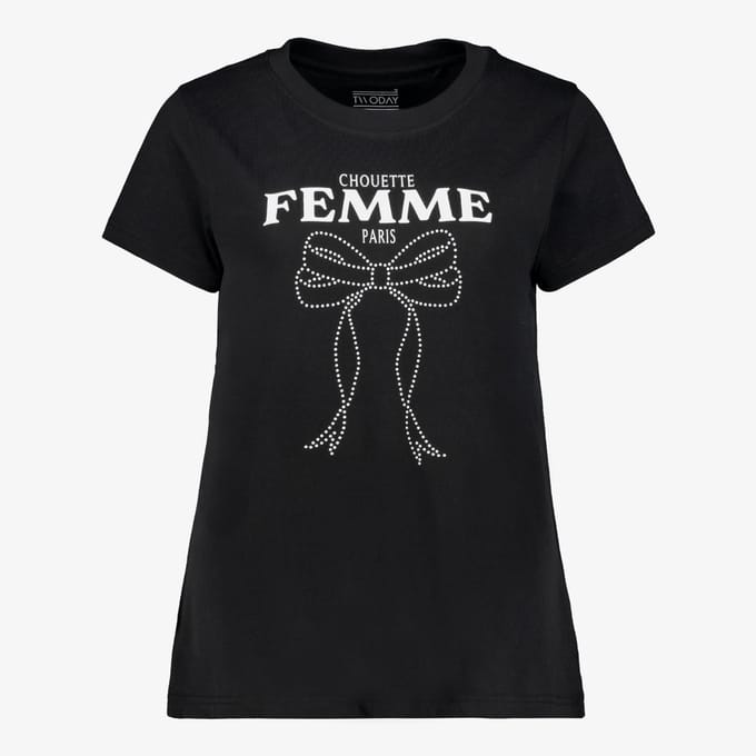 TwoDay dames T-shirt met strik zwart - Maat S
