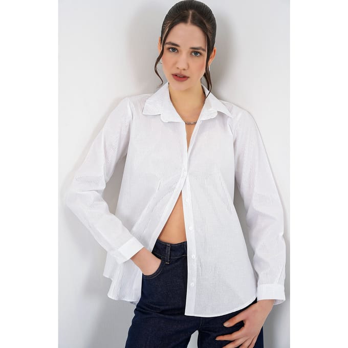 Oversized gestreepte blouse met knopen