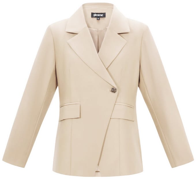 Comfortabele Geweven Polyester Dames Blazer met Dubbele Rij Knopen - Beige - Maat M