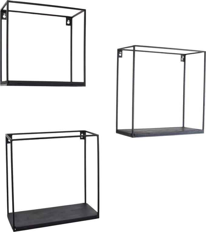 LOFT42 Wally Wandboxen – Zwart mangohout - Set van 3 - Metaal