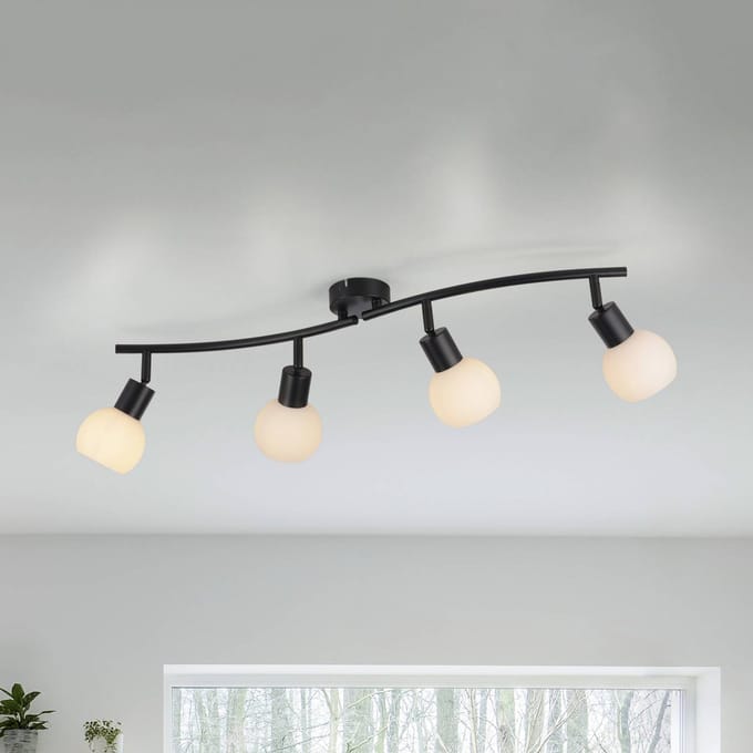 JUST LIGHT. GmbH JUST LIGHT. Loki plafondlamp, 4-lamps, zwart, ijzer, glas