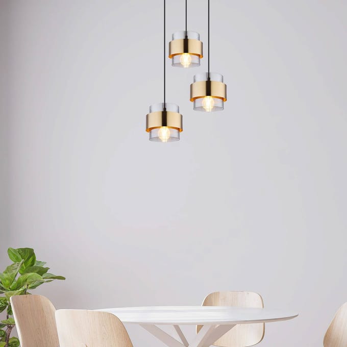 Globo Hanglamp Milley, Ø 45 cm, messingkleurig, 3-lamps, metaal