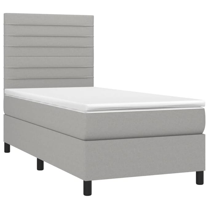 vidaXL - Boxspring - met - matras - en - LED - stof - lichtgrijs - 90x190 - cm