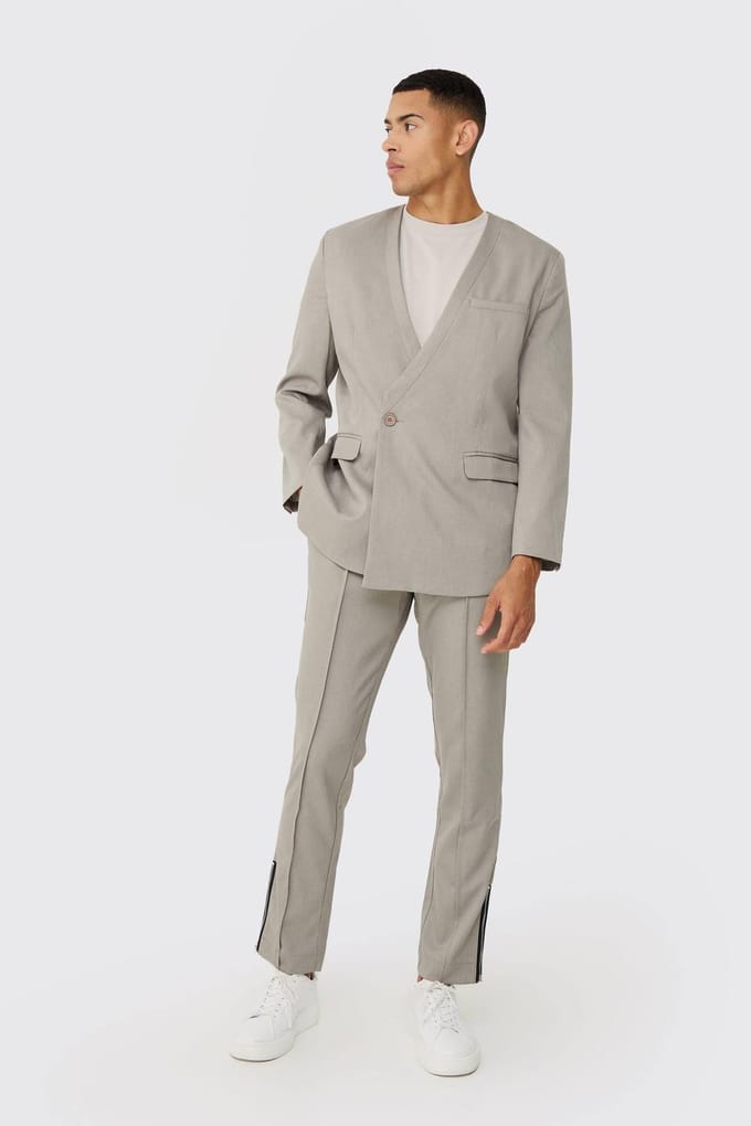 Collarless Straight Blazer | Grey | Size 48