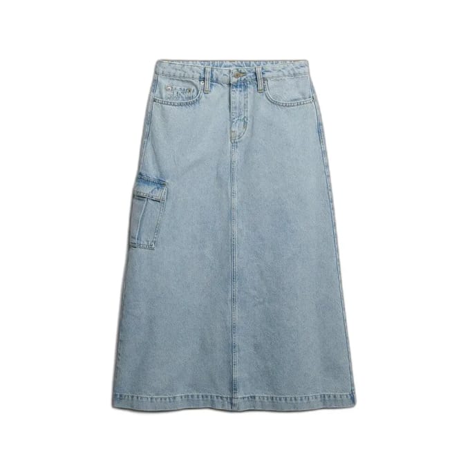 Superdry Denim Cargo Maxi Lange Rok Blauw M Vrouw
