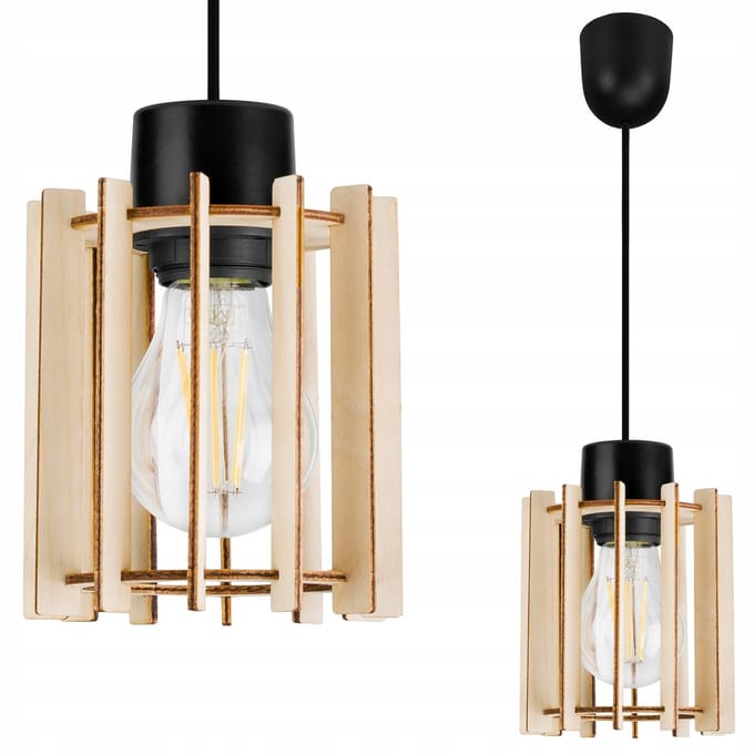 Moderne Houten Hanglamp Zwart/Hout E27 - Stijlvol en Uniek