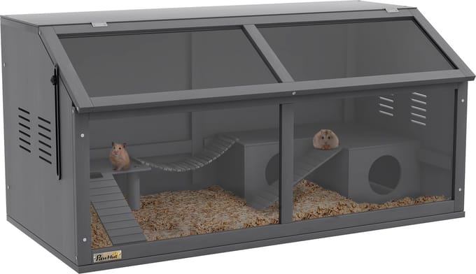 PawHut Kleintierkäfig mit Häuschen, 2 Leitern und eine Hängebrücke D51-398V00