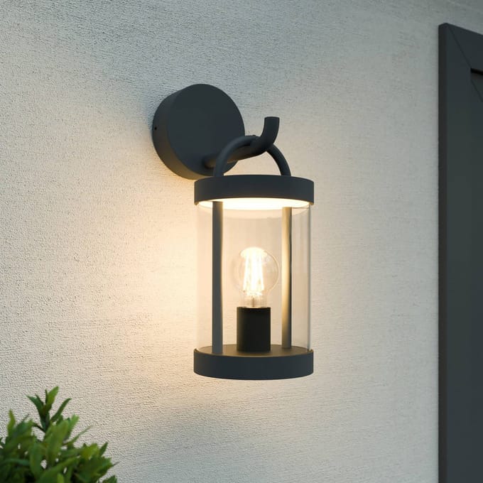 Lucande - Wandlamp buiten - 1licht - Aluminium, glas - H: 36.5 cm - E27 - donkergrijs, transparant