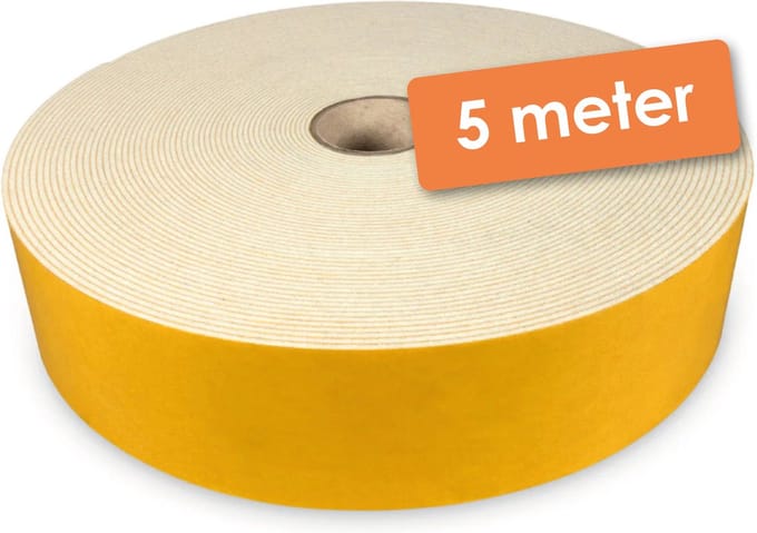 Zelfklevend Vilt / Plakvilt op Rol - Wit - Lengte: 5 meter - Breedte: 50 mm - Dikte: 1.5 mm