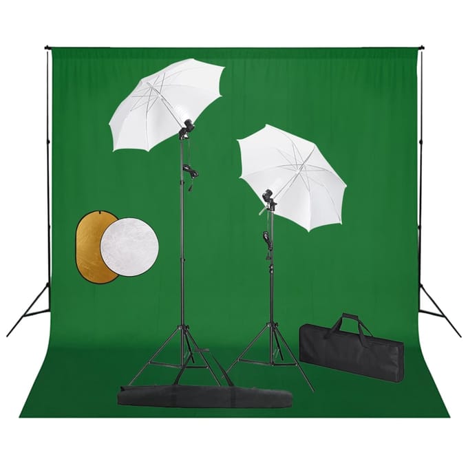 vidaXL - Fotostudioset - met - lampen, - paraplu's, - achtergrond - en - reflector