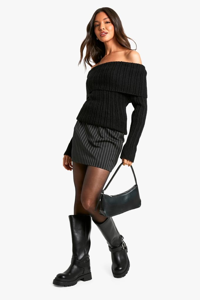 boohoo Dames Pinstripe Micro Mini Rok | Zwart | Maat: 42