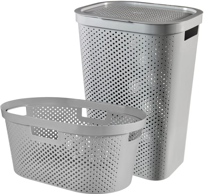 Curver Infinity Recycled Wasmand met deksel 60L + Wasmand 40L - Grijs