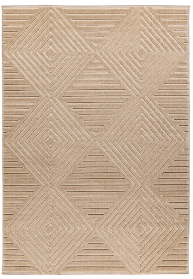 Japandi binnen- en buitenkleed Viva – beige met diamantvormig motief