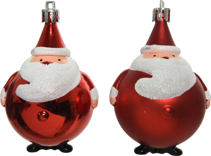 Set van 2 Kerstman plastic glitters 2ass - dia5.5-H8.5cm - rood  per 4st 10 % korting